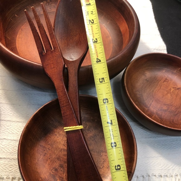 Vintage Baribocraft Wooden Salad Bowl Set with Fork and Spoon Dining 7 Piece Set - Picture 9 of 10
